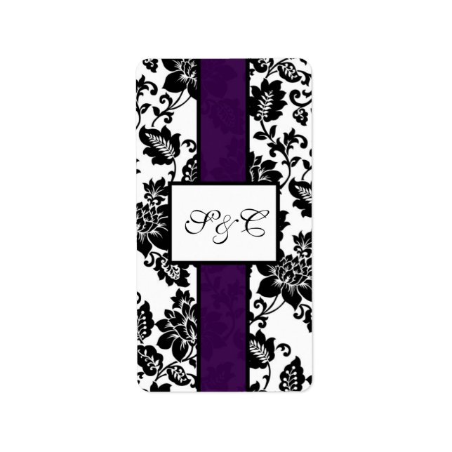 Black/Purple Floral Damask Wedding Candy Wrapper Label (Front)