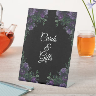 Black Purple Floral Elegant Wedding Gothic Pedestal Sign