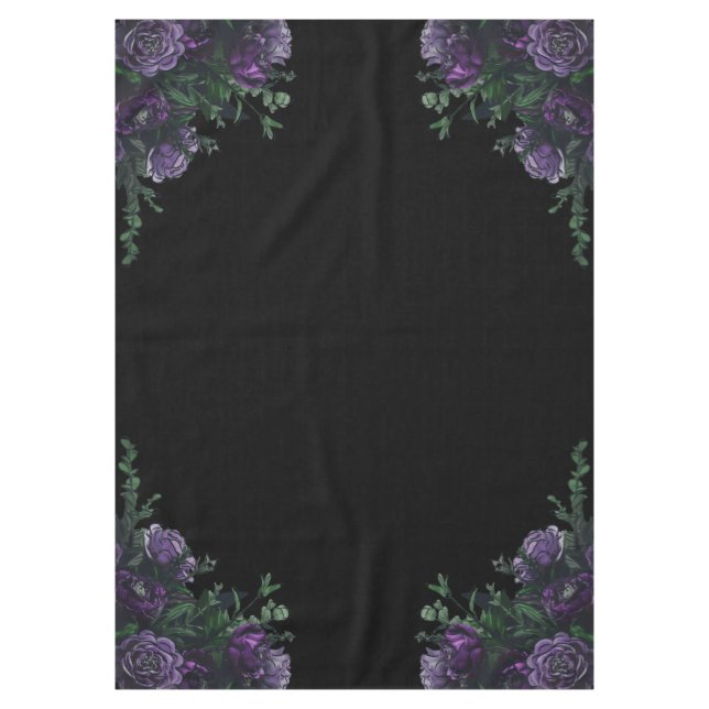 Black Purple Floral Elegant Wedding Gothic Tablecloth (Front)