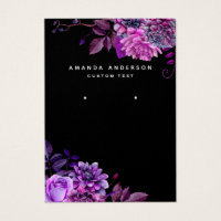 Black purple floral holder earring display card