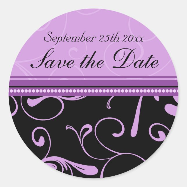 Black & Purple Floral Save the Date Envelope Seals (Front)