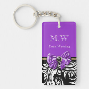 Black purple Flower swirl floral pattern Keychain