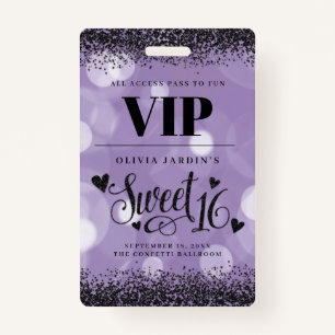 Black & Purple Glam Sweet 16 Badge