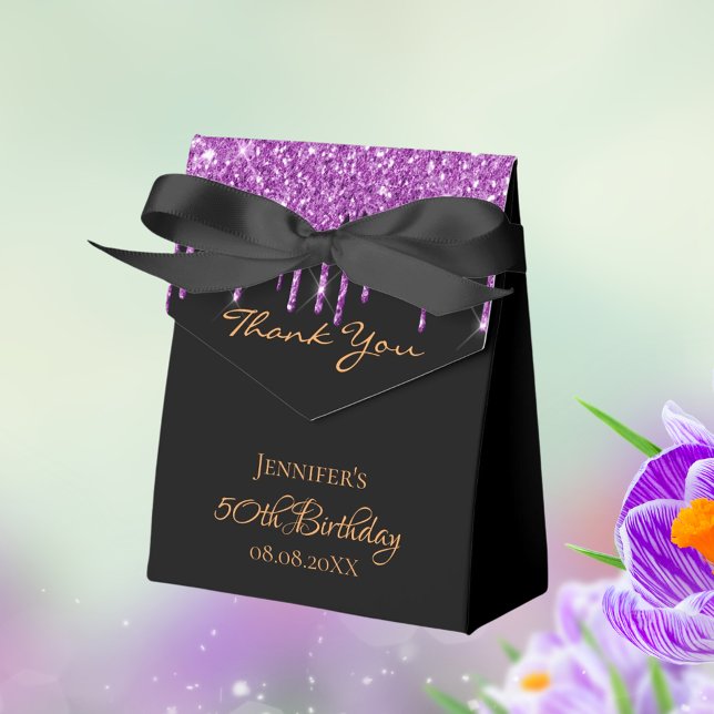 Black purple glitter birthday thank you favor box (Creator Uploaded)