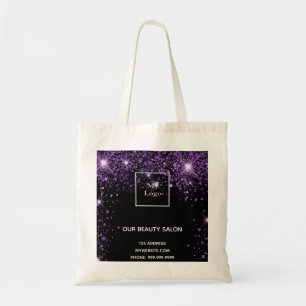 Black purple glitter business logo tote bag