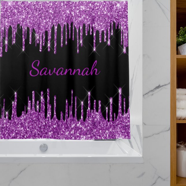 Black purple glitter drips monogram script luxury (Creator Uploaded)