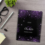 Black purple glitter dust monogram initials 2025 planner<br><div class="desc">Black background,  white and purple text. Decorated with purple faux glitter dust. Personalize and add your first name,  monogram initials,  full name and year.</div>