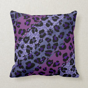 *~* Black Purple Glitter Leopard Pattern Throw Pillow