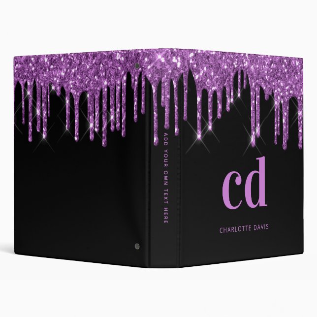 Black purple glitter monogram custom school luxury binder (Background)