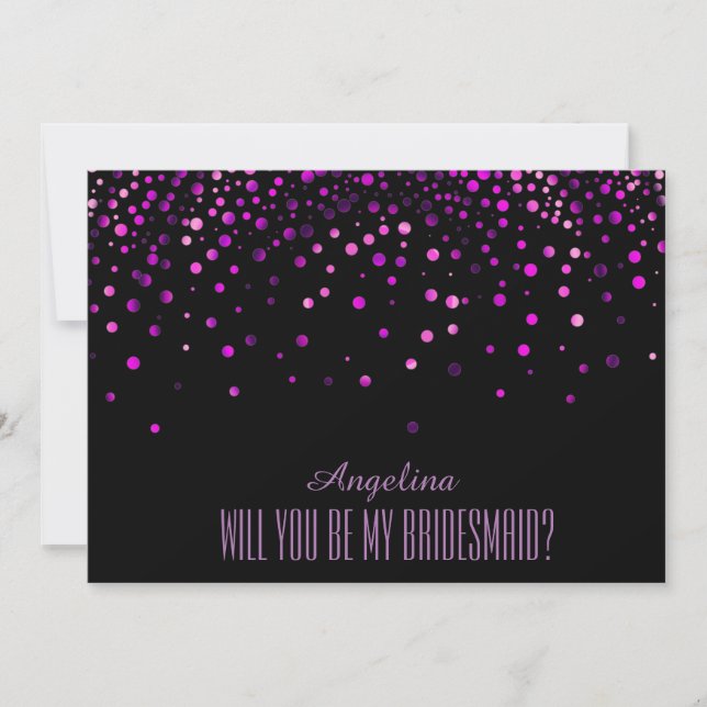 Black Purple Glitter Will you be my bridesmaid? Invitation (Front)