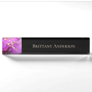 Black Purple Gold Abstract Alcohol Ink Nameplate