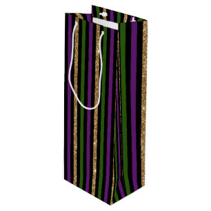 BLACK PURPLE GOLD GREEN MARDI GRAS STRIPES WINE GIFT BAG