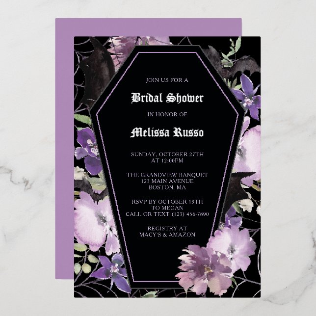 Black Purple Gothic Floral Coffin Bridal Shower (Front/Back)