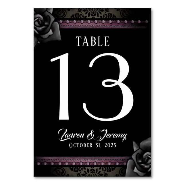 Black & Purple Gothic Matching Wedding Table Cards (Back)