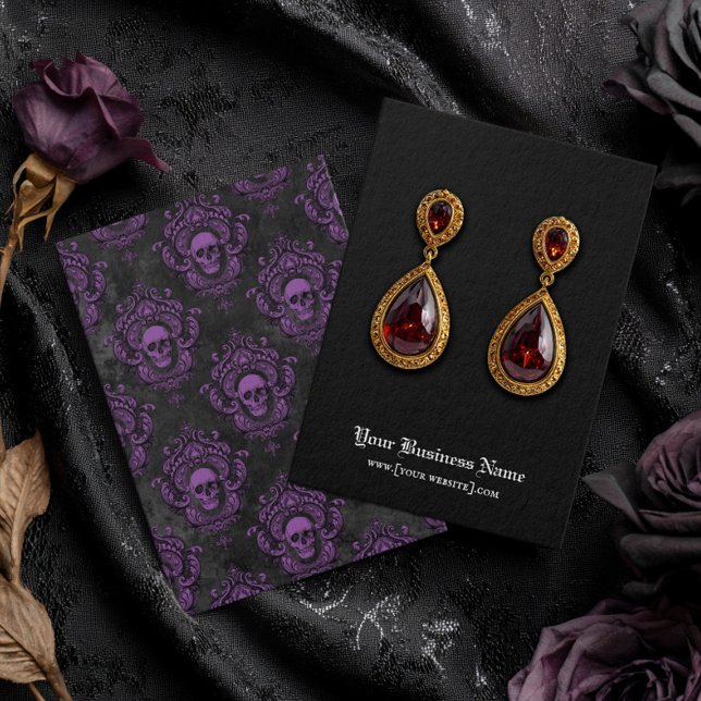 Black Purple Gothic Skulls Halloween Earring Card (Creator Uploaded)