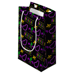 BLACK PURPLE GREEN GOLD MARDI GRAS BEADS SMALL GIFT BAG