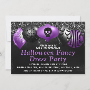 Black Purple Halloween Ornaments Fancy Dress Party Invitation