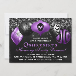 Black Purple Halloween Ornaments Quinceanera Invitation