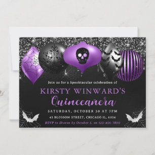 Black & Purple Halloween Ornaments Quinceanera Invitation