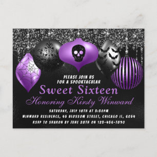 Black Purple Halloween Ornaments Sweet 16 Postcard