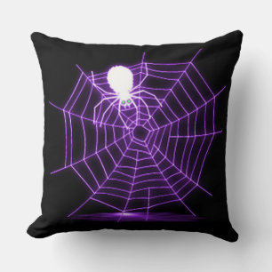 Black & Purple Halloween Spider Web Throw Pillow
