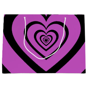 Black Purple Hypnotic Heart Love Pattern Large Gift Bag