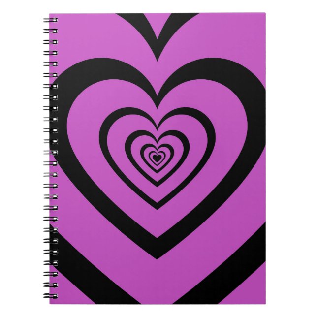 Black Purple Hypnotic Heart Love Pattern Notebook (Front)