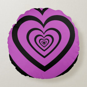 Black Purple Hypnotic Heart Love Pattern Round Pillow