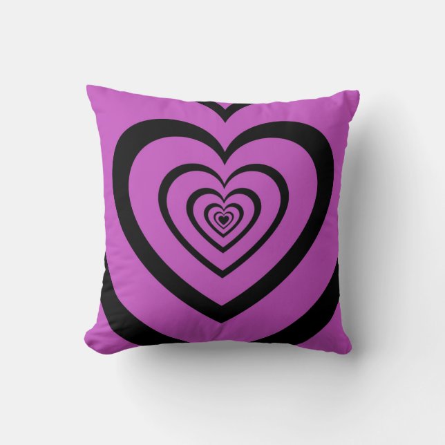 Black Purple Hypnotic Heart Love Pattern Throw Pillow (Front)