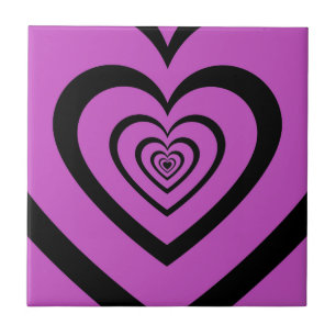 Black Purple Hypnotic Heart Love Pattern Tile