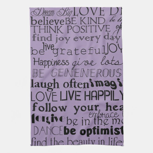 Black Purple Inspirational Words Kitchen Towel (Vertical)