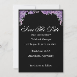 Black & Purple Jacaranda Flowers Save the Date Invitation