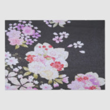 Black Purple Japanese Kimono Floral Decoupage