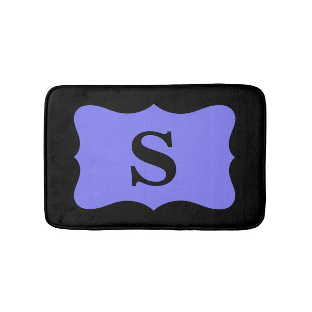 Black Purple Lavender Monogram Initial Home Bath Mat (Front)
