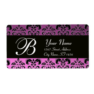 BLACK PURPLE LILAC DAMASK MONOGRAM