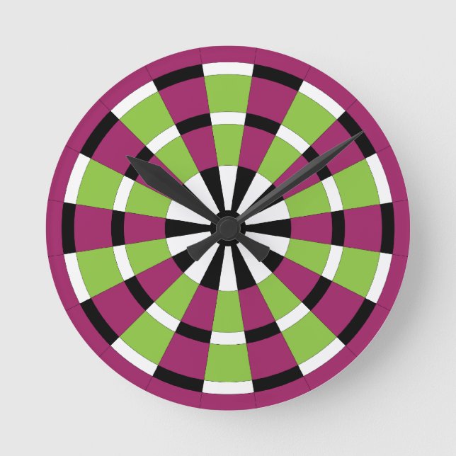 Black Purple Lime Dartboard Round Clock (Front)