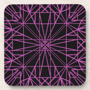 Black & Purple/Magenta Geometric Symmetry Coaster