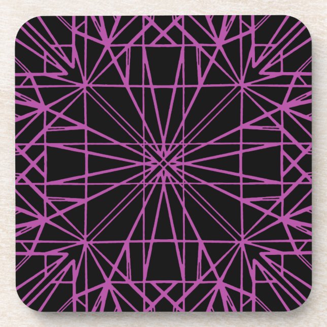 Black & Purple/Magenta Geometric Symmetry Coaster (Front)