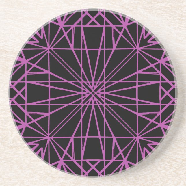 Black & Purple/Magenta Geometric Symmetry Coaster (Front)