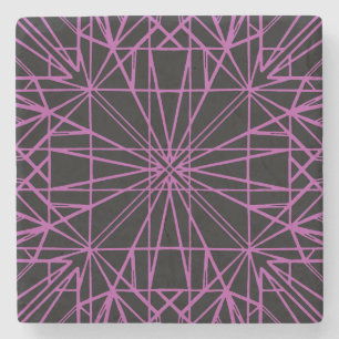 Black & Purple/Magenta Geometric Symmetry Stone Coaster