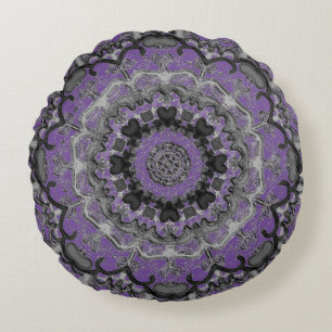 Black & Purple Mandala Round Pillow