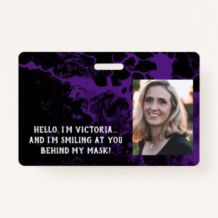 Black & Purple Marble Hello Behind the Mask Badge