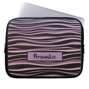 Black Purple Modern Tech Waves Personalize Laptop Sleeve