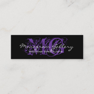 Black Purple Monogram Customizable Mini Business Card