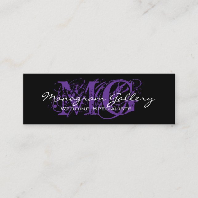 Black Purple Monogram Customizable Mini Business Card (Front)