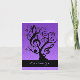 Black & Purple Music Treble Clef Tree Card