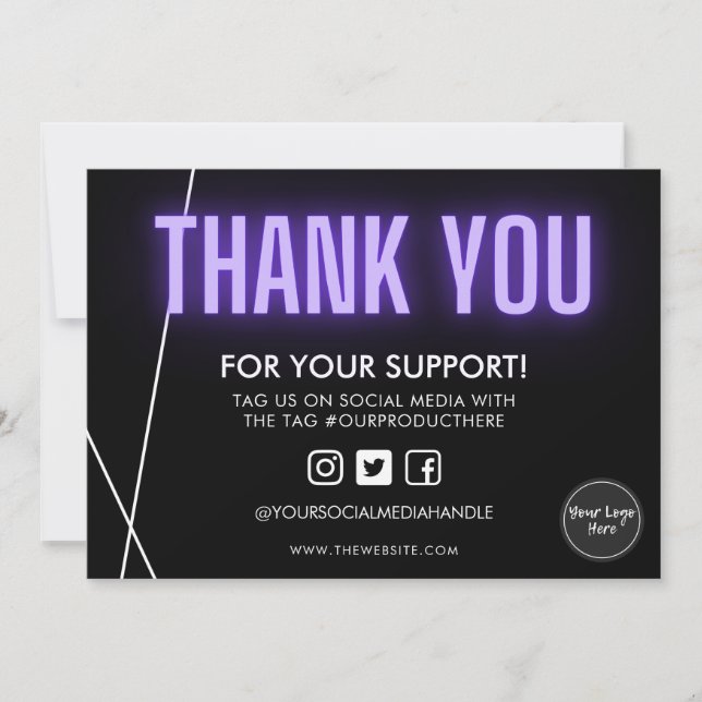 Black Purple Neon Thank You Logo Media Insert Invitation (Front)