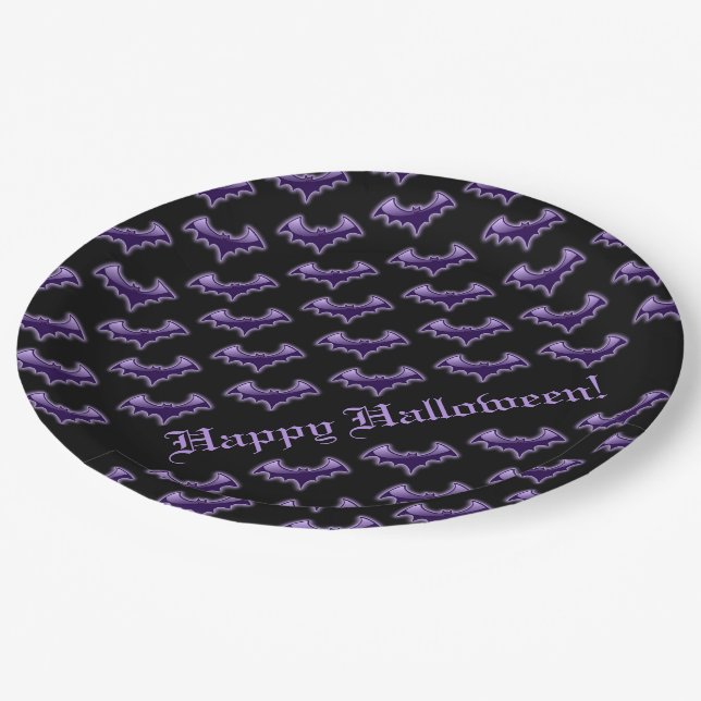 Black & Purple Night Wing Bats Paper Plate (Angled)