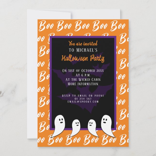 Black purple orange boo Halloween ghost  Invitation (Front)