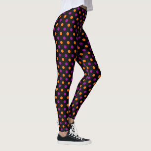 Black Purple Orange Polka Dot Pattern Leggings